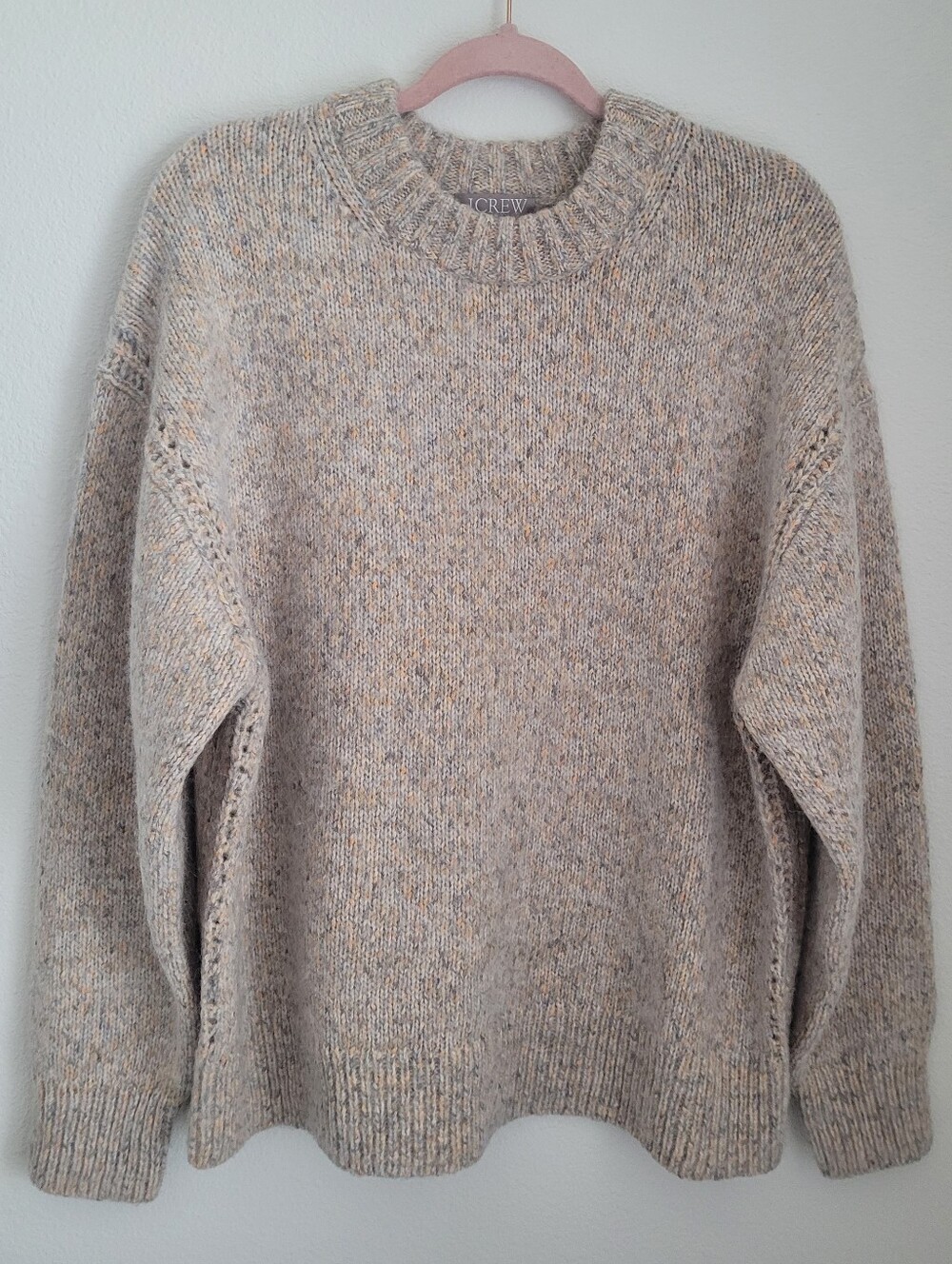 J.CREW Marled Chunky Knit Alpaca Wool Blend Crewneck Sweater Cozy Speckled Gray